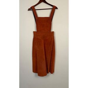 Opera Vintage Suede Pinafore Dress Rust Orange Midi Overall Bib Front Size 9/10